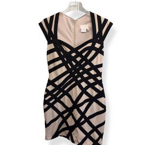 Chicas Black Beige Geometric Bandage Dress Sz L Y2K 90s Big Hair